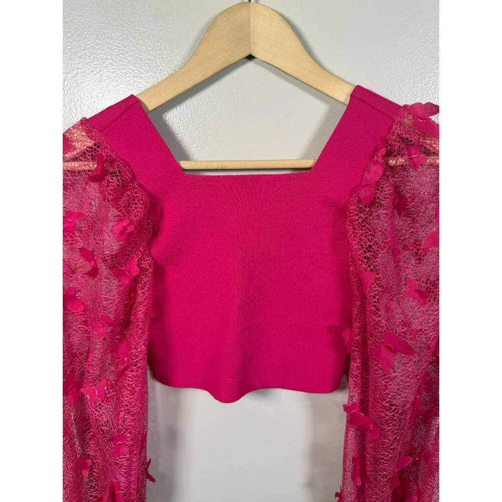 Free People Flutter By Crop Top Size XS Pink Butterfly Whimsical Ethereal